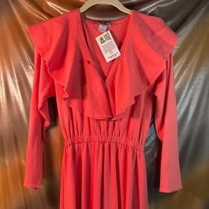 Vintage 80’s Salmon pink jersey dress‎ size S  26” waist 40” chest 204